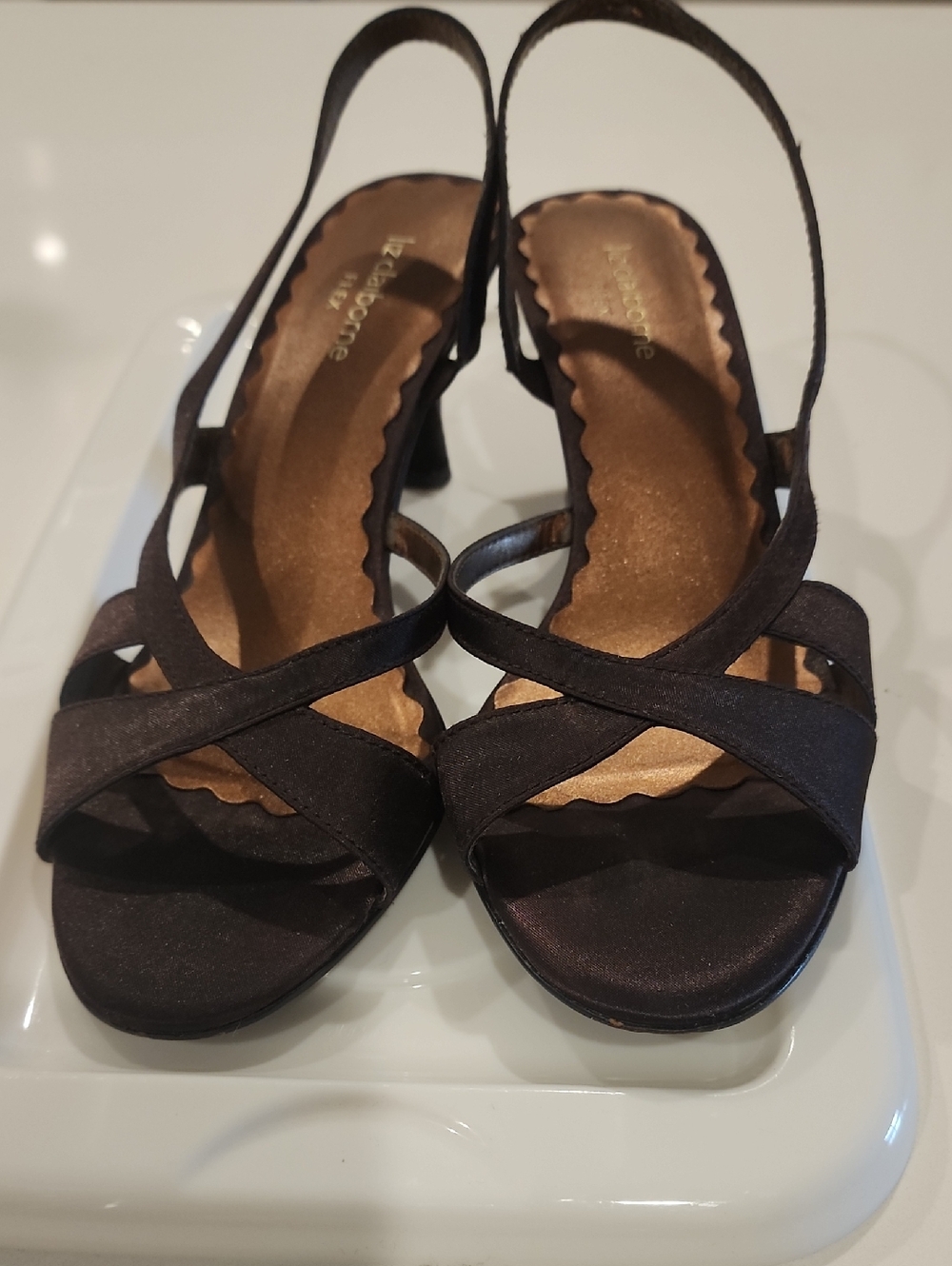 BROWN SatinStrappy Slingback Heels
